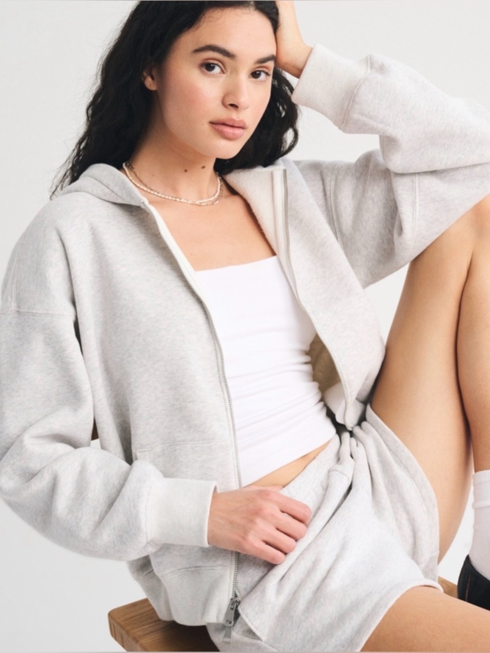 Women's Essential Ribbed Sunday Hooded Full-Zip - Small - Abercrombie & Fitch